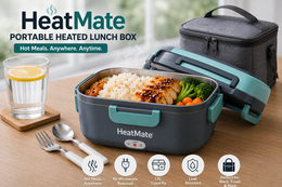 HeatMate portable heated lunch box with carry bag and hot meal